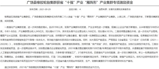 廣饒縣橡膠輪胎集群成為東營市第二個入選省“十強(qiáng)”產(chǎn)業(yè)“雁陣形”產(chǎn)業(yè)集群的產(chǎn)業(yè)集群