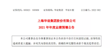 上海華誼集團股份有限公司發(fā)布2021年度業(yè)績預(yù)增公告。