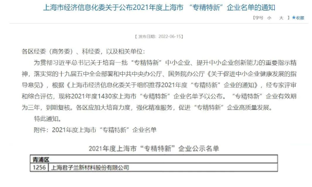 君子蘭榮登上?！皩?zhuān)精特新”企業(yè)名單