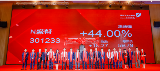 最高價格為59.79元/股，超過上市首日漲幅限制，封在漲停板上。
