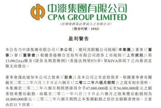 虧損翻倍，中漆集團(tuán)預(yù)計(jì)年中虧損超4000萬