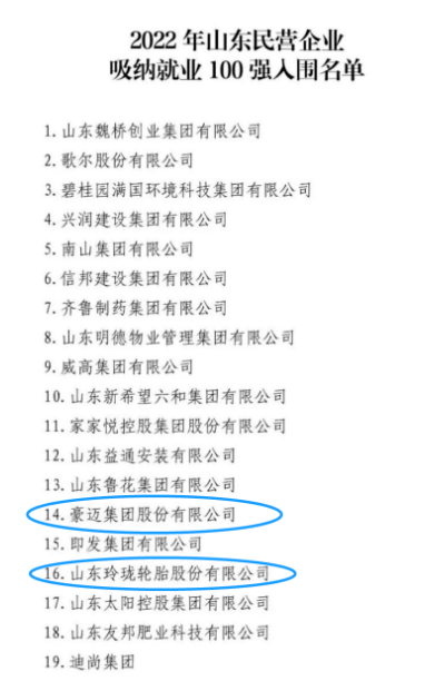 山東百強榜，多家輪胎企業(yè)上榜