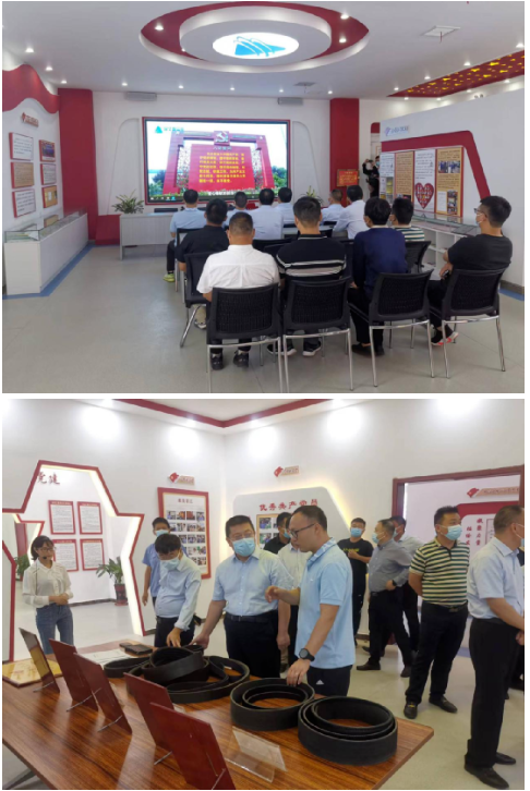 韓瑞軍主任一行在李洋董事長(zhǎng)的陪同下先后參觀了企業(yè)五心黨建廳、人大代表聯(lián)絡(luò)室、產(chǎn)品展廳，觀看了公司宣傳片，聽(tīng)取了工作人員關(guān)于企業(yè)以黨建引領(lǐng)企業(yè)高質(zhì)量發(fā)展的匯報(bào)。