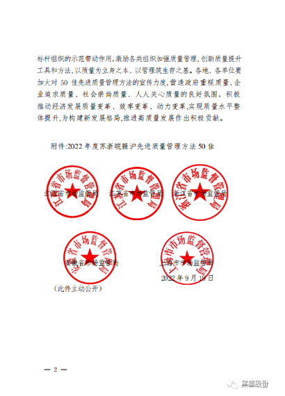 根據(jù)贛市質(zhì)監(jiān)函[2022]7號文件通知，黑貓股份質(zhì)量管理成果典型案例之《BIQS精?；湁K管理模式》榮獲2022年度蘇浙皖贛滬先進質(zhì)量管理方法50佳，省局將編印成冊在各有關企業(yè)進行宣傳推廣。