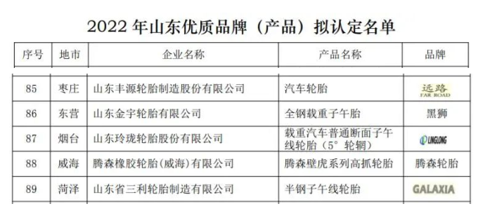 山東優(yōu)質(zhì)輪胎品牌，5家！