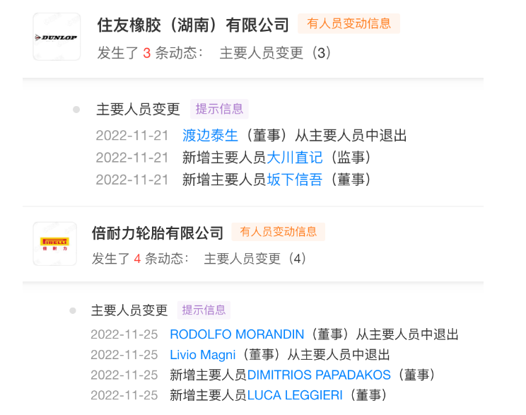 僅11月份，普利司通、住友橡膠、倍耐力、錦湖輪胎等企業(yè)在中國的公司董事、監(jiān)事等均發(fā)生人員變更調(diào)整。