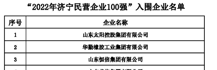 “2022年濟(jì)寧民營企業(yè)100強(qiáng)名單正式發(fā)布。其中華勤橡膠工業(yè)集團(tuán)有限公司進(jìn)入該榜單。