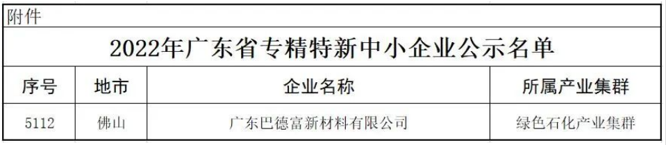 巴德富榮獲廣東省“專精特新”企業(yè)認定 巴德富榮獲廣東省“專精特新”企業(yè)認定