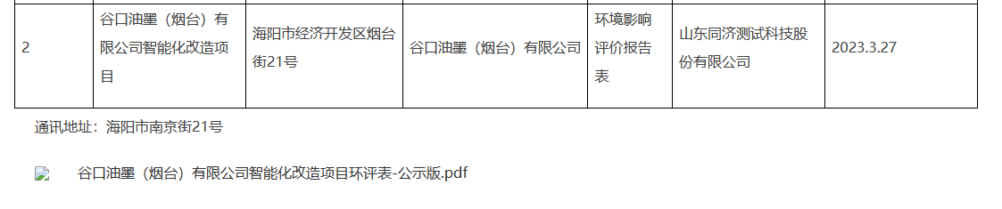 企業(yè)現(xiàn)有項目位于山東省煙臺市海陽經(jīng)濟開發(fā)區(qū)遼寧路，占地面積4400平方米，年產(chǎn)膠印油墨1000噸，環(huán)保手續(xù)已經(jīng)齊備。隨著企業(yè)的發(fā)展，需擴大生產(chǎn)規(guī)模，因此，企業(yè)購買了土地，擬搬遷至山東省煙臺市海陽市經(jīng)濟開發(fā)區(qū)煙臺街21號進行新工廠建設(shè)。