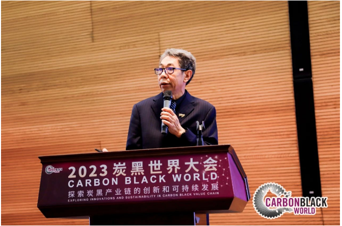 龍星化工股份有限公司副總經(jīng)理馬寶亮作了題為《炭黑全生命周期的碳排放分析》的報告，報告對炭黑全生命周期各個階段產(chǎn)生的二氧化碳排放情況進(jìn)行了分析，并提出了相關(guān)解決建議。