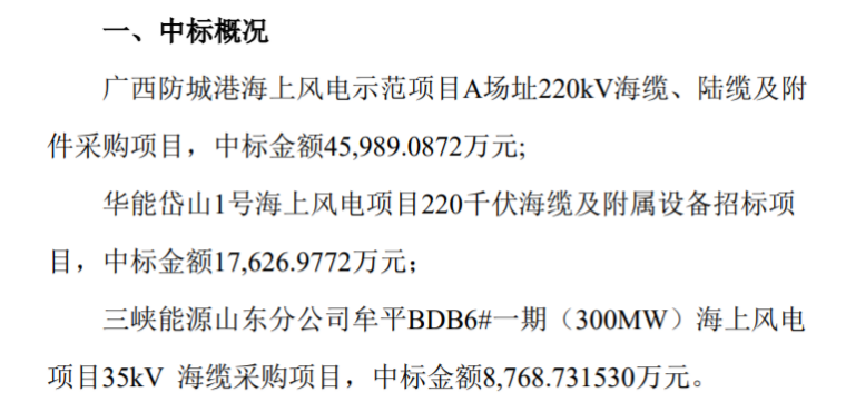 東方電纜成功中標(biāo)多個(gè)海上風(fēng)電項(xiàng)目，市場(chǎng)地位再度鞏固