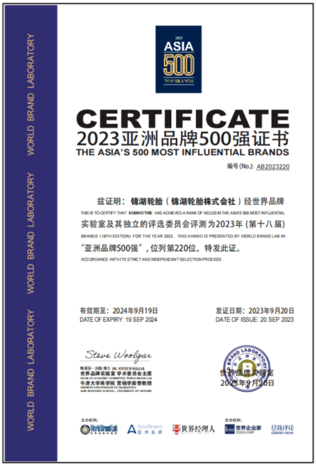錦湖輪胎進(jìn)入《亞洲品牌500強(qiáng)》榜單，再次彰顯實(shí)力